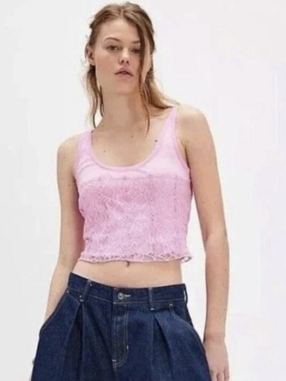 NWT Free People cosette corset tank Top Lace Overlay Pink Small New